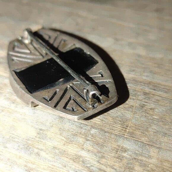 Brooch Antique Art Deco Sterling Silver Black Onyx Brooch Pin Made In Germany - Picture 5 of 15